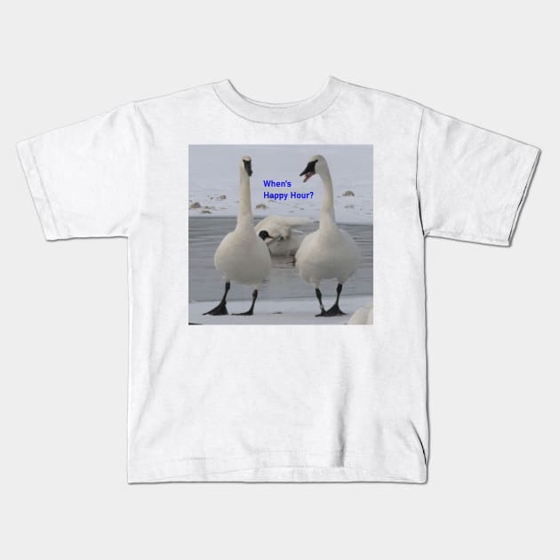 Chatting Swans Kids T-Shirt by Judy Geller